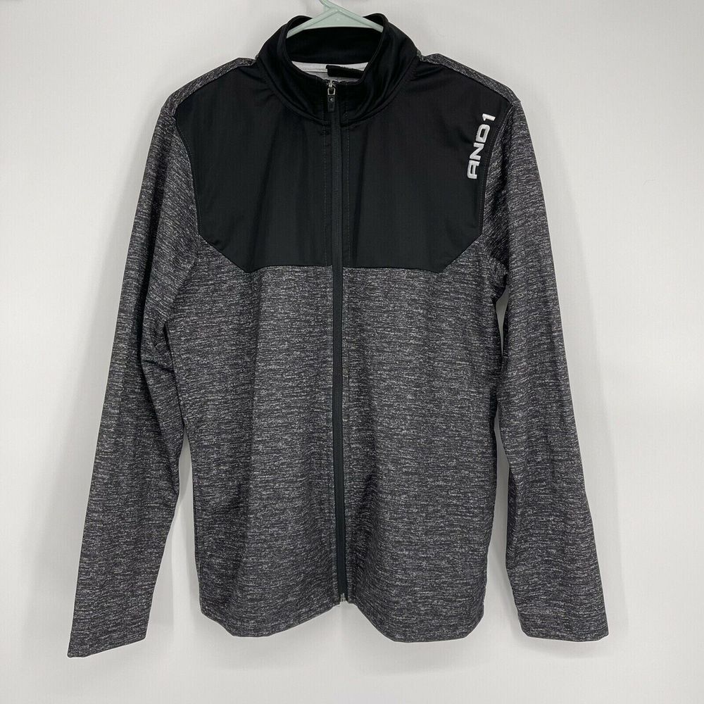 AND1 Mens Jacket Size Small Gray Black Full Zip Pockets Long Sleeve Activewear